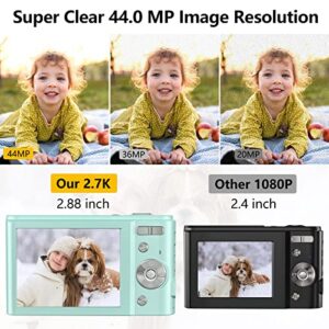 Digital Camera for Kids Boys and Girls - 2.7K 48MP Children's Camera with 32GB SD Card, Rechargeable Electronic Mini Camera for Students, Teens, Kids (Green)