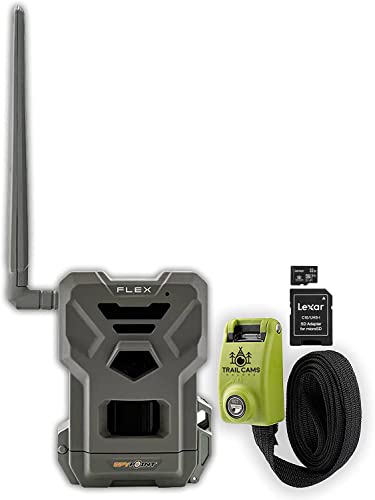 SPYPOINT Flex Dual-Sim Cellular Trail Camera 33MP Photos 1080p Videos with Sound and On-Demand Photo/Video Requests - GPS Enabled Freedom Bundle with Lexar 32GB Micro SD Card (1 PK)