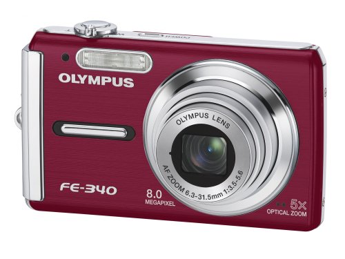 Olympus FE-340 8MP Digital Camera with 5x Optical Zoom (Red)