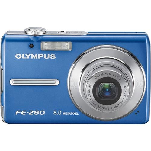 Olympus Stylus FE-280 8MP Digital Camera with Dual Image Stabilized 3x Optical Zoom (Blue)