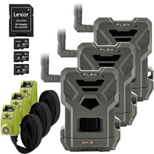spypoint flex dual-sim cellular trail camera 33mp photos 1080p videos with sound and on-demand photo/video requests – gps enabled freedom bundle with lexar 32gb micro sd card (3 pk)