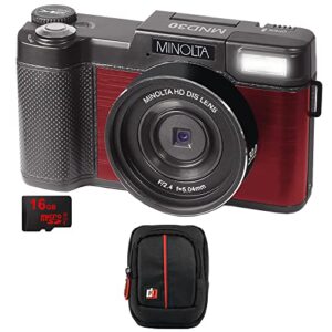minolta mnd30-r 30mp 2.7k ultra hd 4x zoom digital camera (red) bundle with deco photo point and shoot field bag camera case (black/red)