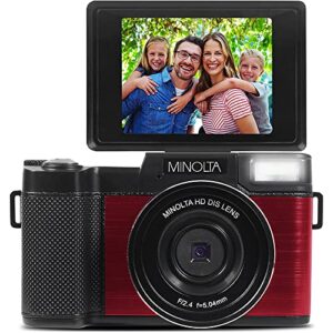 Minolta MND30-R 30MP 2.7K Ultra HD 4X Zoom Digital Camera (Red) Bundle with Deco Photo Point and Shoot Field Bag Camera Case (Black/Red)