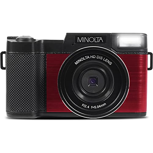 Minolta MND30-R 30MP 2.7K Ultra HD 4X Zoom Digital Camera (Red) Bundle with Deco Photo Point and Shoot Field Bag Camera Case (Black/Red)