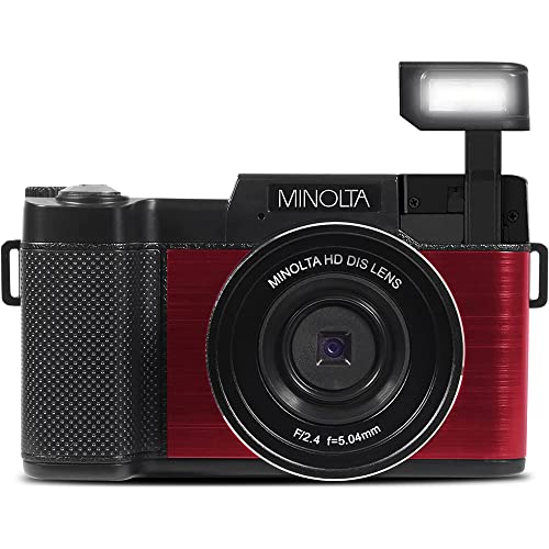 Minolta MND30-R 30MP 2.7K Ultra HD 4X Zoom Digital Camera (Red) Bundle with Deco Photo Point and Shoot Field Bag Camera Case (Black/Red)