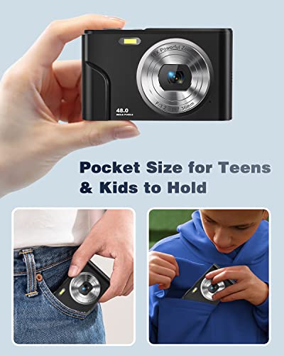 Digital Camera, Zostuic Autofocus 48MP Kids Camera with 32 GB Card 1080P Vlogging Camera with 16X Zoom, Compact Portable Mini Cameras for 4-15 Year Old Kids Children Teen Student Girls Boys(Black)