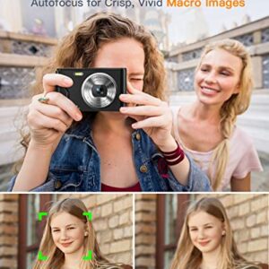 Digital Camera, Zostuic Autofocus 48MP Kids Camera with 32 GB Card 1080P Vlogging Camera with 16X Zoom, Compact Portable Mini Cameras for 4-15 Year Old Kids Children Teen Student Girls Boys(Black)