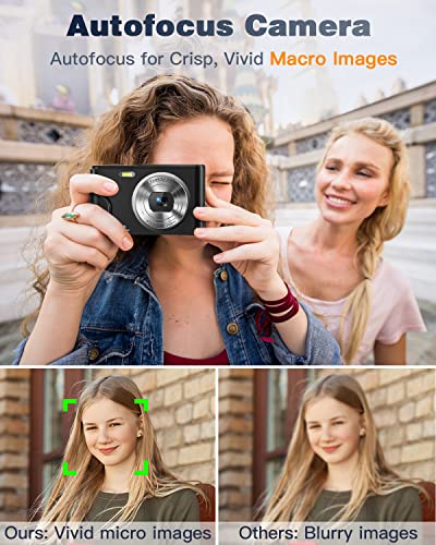 Digital Camera, Zostuic Autofocus 48MP Kids Camera with 32 GB Card 1080P Vlogging Camera with 16X Zoom, Compact Portable Mini Cameras for 4-15 Year Old Kids Children Teen Student Girls Boys(Black)