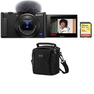sony zv-1 compact 4k hd digital camera, black bundle with shoulder bag, 32gb sd card