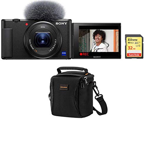 Sony ZV-1 Compact 4K HD Digital Camera, Black Bundle with Shoulder Bag, 32GB SD Card