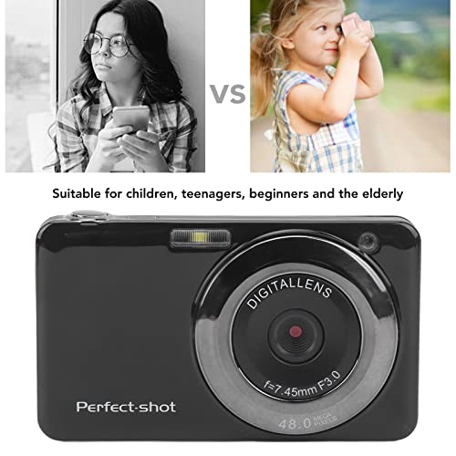 Digital Camera, 2.7in 48MP High Definition 8X Optical Zoom Portable Vlogging Camera, USB Rechargeable LED Fill Light ABS Metal Mini Compact Camera for Children, Beginners, Students, Adults(Black)