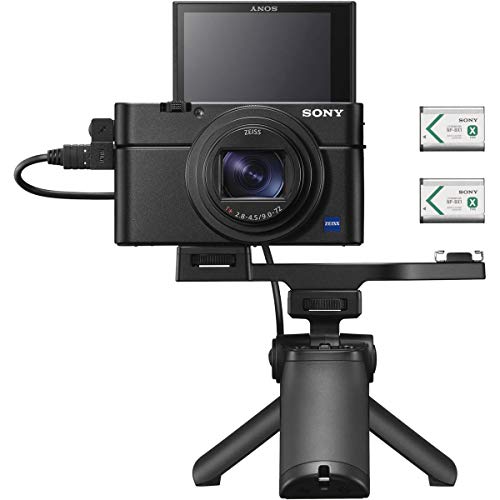 Sony Cyber-Shot DSC-RX100 VII Digital Camera with Shooting Grip Kit Bundle with 128GB SD Card, Bag, On-Camera Mic, Extra Battery, Dual Charger and Accessories