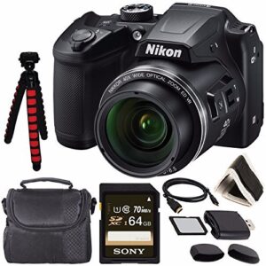 Nikon COOLPIX B500 Digital Camera (Black) 26506 + 64GB Memory Card + Flexible 12" Tripod + Soft Carrying Case + HDMI Cable + Card Reader + Bundle (Renewed)