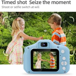 Kids Camera, 1080P Video 2.0-inch Screen Front and Rear Camera Digital Cameras for Boys and Girls Gift Age 3-9 Years,Blue