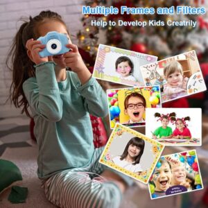 Kids Camera, 1080P Video 2.0-inch Screen Front and Rear Camera Digital Cameras for Boys and Girls Gift Age 3-9 Years,Blue