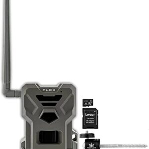 SPYPOINT Flex Dual-Sim Cellular Trail Camera 33MP Photos 1080p Videos with Sound and On-Demand Photo/Video Requests - GPS Enabled Mount Bundle with Lexar 32GB Micro SD Card (1 PK)