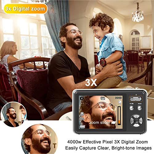 Blaslw Digital Camera 1080P HD 40MP Pocket Rechargeable Camera 3X Digital Zoom, 2.8inch LCD Screen,Compact Mini 9.5x5.8x2.2cm/3.74x2.28x0.86 inch HD 1080P Digital Camera Digital Camera 1080P HD