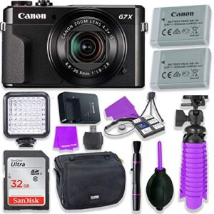 Canon PowerShot G7 X Mark II Camera w/ 1 Inch Sensor & tilt LCD Screen - Wi-Fi & NFC Enabled (Black) & LED Video Light, 32GB Sandisk Memory Card, Extra Battery + Accessory Bundle (Renewed)