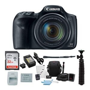 canon powershot sx540 hs digital camera with 32gb memory card, camera case, extra battery and charger, and deluxe accessory bundle (5 items) (renewed)
