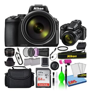 nikon coolpix p950 16mp 83x optical zoom digital camera (26532) deluxe bundle with sandisk 64gb sd card + large camera bag + filter kit + spare battery + telephoto lens (renewed)