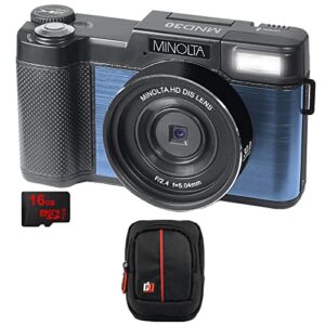 minolta mnd30-bl 30mp 2.7k ultra hd 4x zoom digital camera (blue) bundle with deco photo point and shoot field bag camera case (black/red)