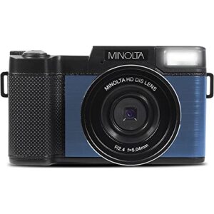 Minolta MND30-BL 30MP 2.7K Ultra HD 4X Zoom Digital Camera (Blue) Bundle with Deco Photo Point and Shoot Field Bag Camera Case (Black/Red)