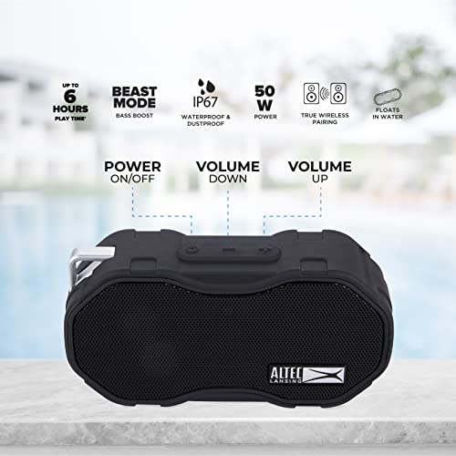 Altec Lansing Baby Boom XL - Waterproof Bluetooth Speaker, Wireless & Portable for Travel & Outdoor Use, Deep Bass & Loud Sound, 1 Pack, Black