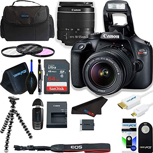 EOS Rebel T100 (EOS 4000D) DSLR Camera w/ 18-55mm DC III Zoom Lens with Pixibytes Deluxe Bundle (Renewed)