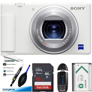 sony zv-1 digital camera (white) + expo 16gb basic accessories bundle (renewed)