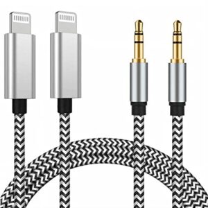[apple mfi certified] aux cord for iphone, 2pack lightning to 3.5 mm headphone jack adapter male stereo audio cable for iphone 13 12 11 xs xr x 8 7 ipad to home car stereo/speaker/headphone, silver