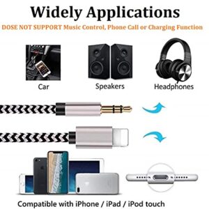 [Apple MFi Certified] Aux Cord for iPhone, 2Pack Lightning to 3.5 mm Headphone Jack Adapter Male Stereo Audio Cable for iPhone 13 12 11 XS XR X 8 7 iPad to Home Car Stereo/Speaker/Headphone, Silver