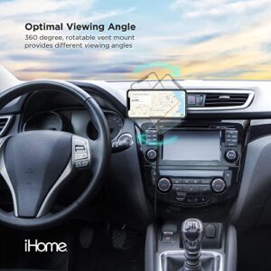 iHome Magnetic Wireless Charging Air Vent Car Mount, 10W, for iPhone 12/13, Compatible with MagSafe Cases (Black)