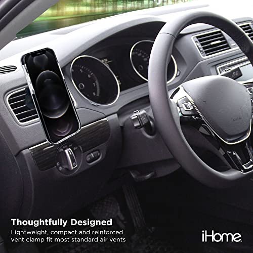 iHome Magnetic Wireless Charging Air Vent Car Mount, 10W, for iPhone 12/13, Compatible with MagSafe Cases (Black)