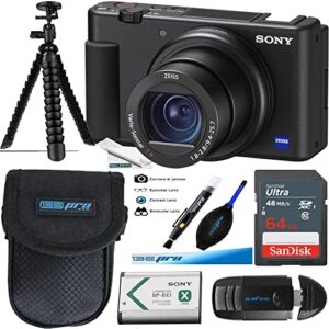 sony zv-1 digital camera (black) + expo 64gb advanced accessories bundle (renewed)