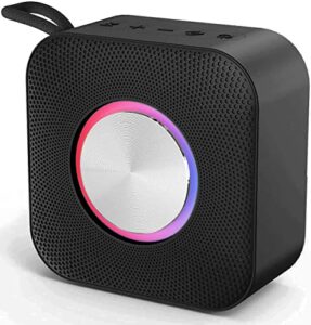 eduplink waterproof bluetooth speaker – portable, small size with loud volume for shower, beach, and pool – up to 12 hours of playtime – tws pairing and sync led rgb lights – square shape (black)