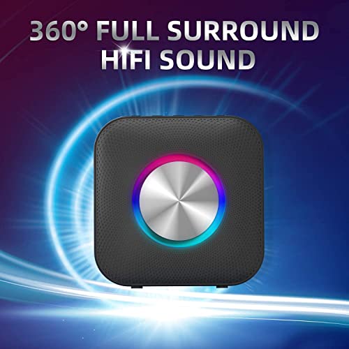 EDUPLINK Waterproof Bluetooth Speaker - Portable, Small Size with Loud Volume for Shower, Beach, and Pool - Up to 12 Hours of Playtime - TWS Pairing and Sync LED RGB Lights - Square Shape (Black)