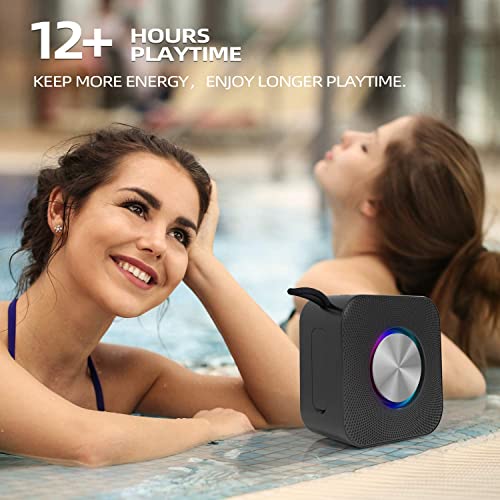 EDUPLINK Waterproof Bluetooth Speaker - Portable, Small Size with Loud Volume for Shower, Beach, and Pool - Up to 12 Hours of Playtime - TWS Pairing and Sync LED RGB Lights - Square Shape (Black)