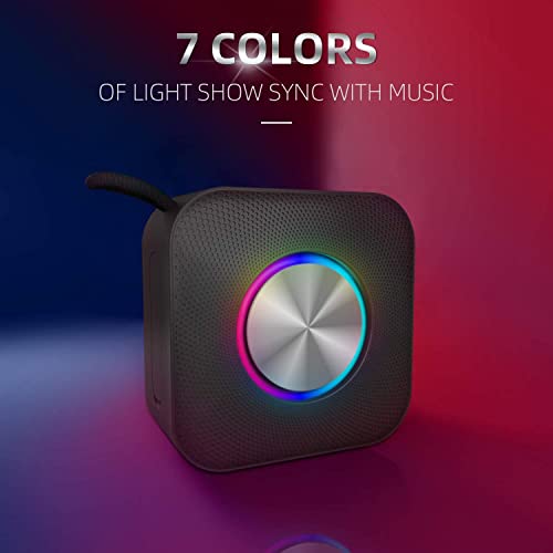 EDUPLINK Waterproof Bluetooth Speaker - Portable, Small Size with Loud Volume for Shower, Beach, and Pool - Up to 12 Hours of Playtime - TWS Pairing and Sync LED RGB Lights - Square Shape (Black)