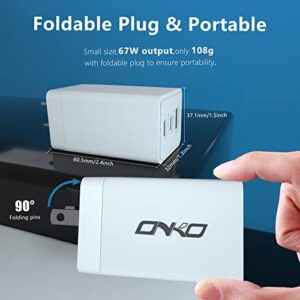 USB C Charger - ONKO 67W 3 Port GaN PD&QC USB C Adapter, USB Power Adapter with Foldable Plug for iPhone/MacBook/MagSafe/iPad Pro/SamsungGalaxy/Pixel/Nintendo Switch(White)