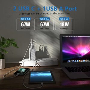 USB C Charger - ONKO 67W 3 Port GaN PD&QC USB C Adapter, USB Power Adapter with Foldable Plug for iPhone/MacBook/MagSafe/iPad Pro/SamsungGalaxy/Pixel/Nintendo Switch(White)