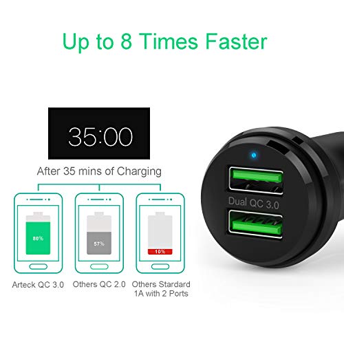 Car Charger, Arteck 40W 2 Quick Charge 3.0 USB Port Adapter with Dual QC 3.0, Compatible iPhone 14, 14 Pro, iPhone 13, 13 Pro, 13 Pro Max, 13 Mini, 12, 12 Pro, 11, iPad, Samsung Galaxy Note and More