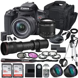 canon eos rebel t8i dslr camera with 18-55mm lens bundle + 420-800mm mf zoom lens + 2x 32gb sandisk memory + accessory bundle including auxiliary lenses, tripod, camera case & more (renewed)