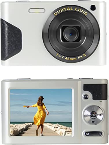 Digital Camera 18MP 2.7-Inch LCD Screen 8X Digital Zoom FHD 1080P Digital Camera Compact Camera Students Boys Girls Gift Support Connect to Computer Print (White)