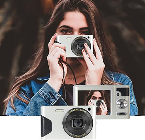 Digital Camera 18MP 2.7-Inch LCD Screen 8X Digital Zoom FHD 1080P Digital Camera Compact Camera Students Boys Girls Gift Support Connect to Computer Print (White)