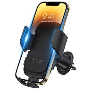 omoton car phone holder mount for car air vent [metal clip], cell phone holder car hands free cradle in automobile, 360° adjustable cellphone vent clamp fit for iphone 14 13, all smartphones, black