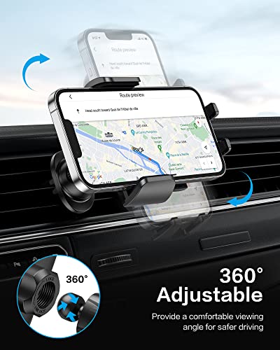 OMOTON Car Phone Holder Mount for Car Air Vent [Metal Clip], Cell Phone Holder Car Hands Free Cradle in Automobile, 360° Adjustable Cellphone Vent Clamp Fit for iPhone 14 13, All Smartphones, Black