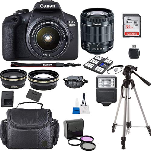 Canon EOS 2000D Rebel T7 Kit with EF-S 18-55mm f/3.5-5.6 III Lens + Accessory Bundle Model Electronics Cloth (Renewed) Black