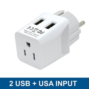 Ceptics Schuko, Germany, France, Spain Travel Adapter Plug with Dual USB - Usa Input Type E/F - Ultra Compact Perfect for Cell Phones, Laptop, Camera Chargers, iWatch, iPad, iPhone and More (CTU-9)