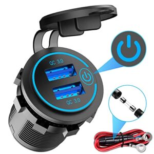 quick charge 3.0 dual usb charger socket, qidoe waterproof 12v usb outlet 36w dual qc3.0 usb power socket with touch switch diy car usb port for car boat marine rv motorcycle bus truck golf cart etc