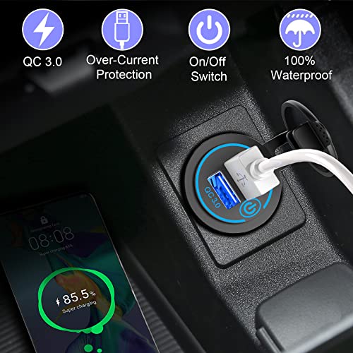 Quick Charge 3.0 Dual USB Charger Socket, Qidoe Waterproof 12V USB Outlet 36W Dual QC3.0 USB Power Socket with Touch Switch DIY Car USB Port for Car Boat Marine RV Motorcycle Bus Truck Golf Cart etc